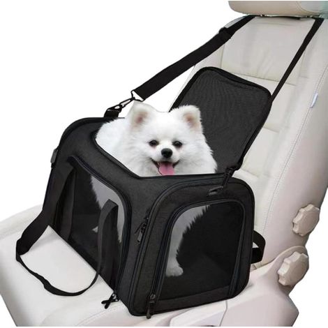 Trasportino Nero Pieghevole, Borsa da Viaggio Portatile per Gatti e Cani di Taglia Media, Ideale per Viaggi e Vacanze (40 x 25 x 25 cm). (1/5)