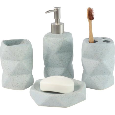 Accessoires de Salle de Bain Modernes géométriques Bleu/Gris, Bleu Canard (4 pièces) (1/5)