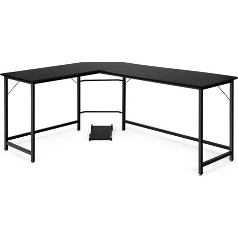 L Shaped Desk Corner Computer Desk PC Laptop Gaming Table Workstation-Black (1/5)
