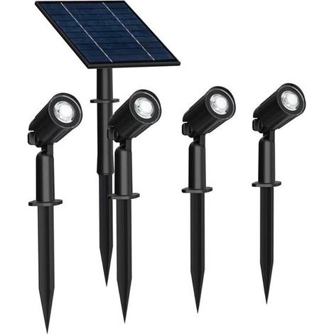 Serie 4 Faretti Led Luce Bianca Faretto Pannello Solare Picchetto Giardino Ip65 (1/4)