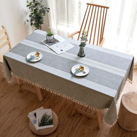 Nappe Rectangulaire Anti Tache,140x220cm Coton Lin Table Cover Cloth Cotton Tablecloth Decoration pour Maison Table de Cuisine,Gris (1/5)