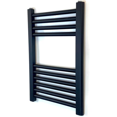 York Black Straight Heated Towel Rail W500mm x H600mm Flat Central Heating Towel Rail Bathroom Radiator