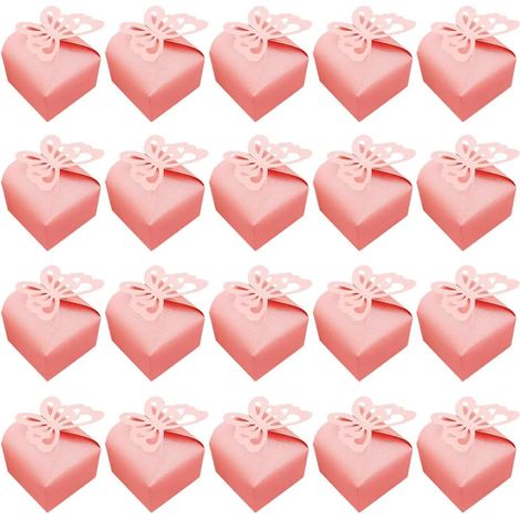 Set mit 50 Schmetterlings-Hochzeitsgeschenkboxen, Bonbonboxen für Gäste, kreative Papierboxen für kandierte Mandeln, Tischdekoration für Partys, rosa (6x6x5,5 cm) (1/5)