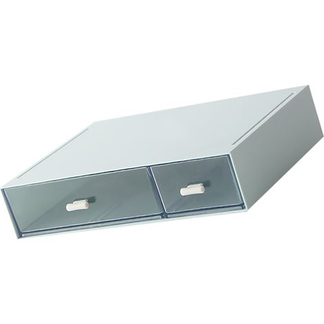 Organisateur de bureau avec 2 tiroirs empilable en plastique boîte rangement table pour maison cosmétiques fournitures bleu (1/4)