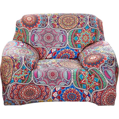 Sofa cover for 1, 2, 3, or 4 seater sofas. Stretch sofa cover with summer fruit pattern in durable, washable, and dust-resistant elastic fabric (C-Bohême 1 seater) (1/5)