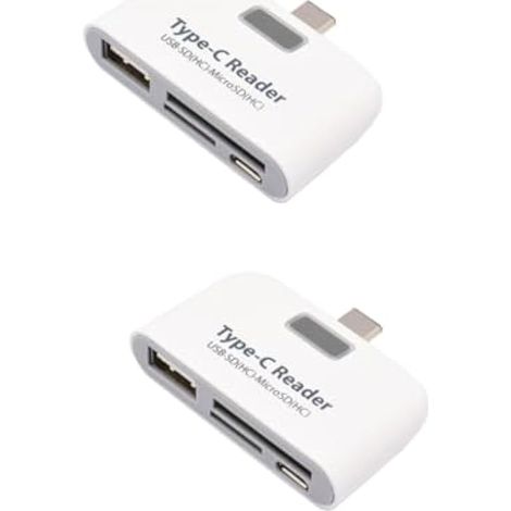 2pièces Hub USB Type Port Lecteur De Cartes OTG Compatible Et Autres Appareils Blanc (1/5)