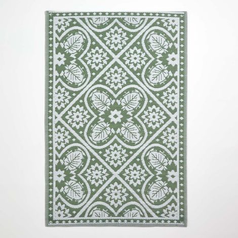HOMESCAPES Green Outdoor Rug with Floral Leaf Pattern, 122 x 182 cm (1/5)