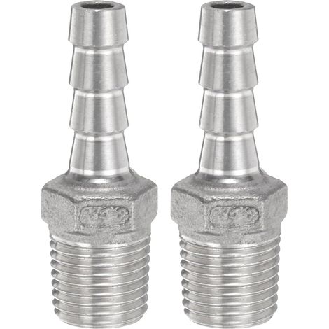 2Pcs Inox Acier Tuyau Cannelé Raccord 0,3" (8mm) Cannelé x g 1/4" Mâle Tuyau Raccord Air Tuyau Cannelé Raccords Coupleur Filetage Connecteur Adaptateur pour Eau Carburant (1/5)