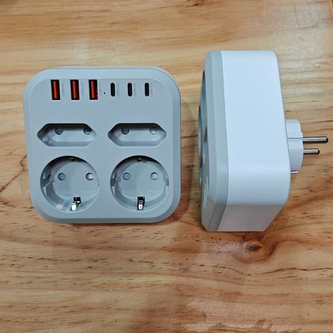 Multiprise Convertisseur EU – Idéal Bureau & Voyages,Prise européenne 10 en 1,Usb3 + type-C3,blanc (1/5)