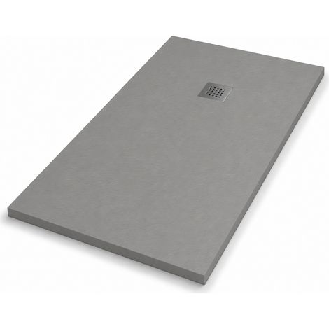 Plato de Ducha de Resina Antideslizante  120x90 cm  Incluye Válvula de Desagüe y Rejilla de Acero Inoxidable  Color Gris RAL 7037 (1/5)