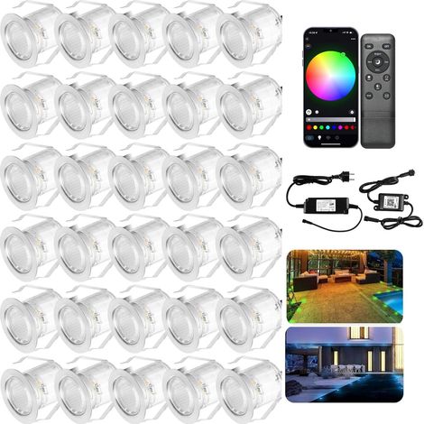 Lampe au Sol Spot Encastrable+Wifi contrôleur-Lumière RGB DC12V 0.5W étanche IP67 Ø30mm-éclairage pour terrasse, patio, chemin, mur, jardin, décoration, intérieur et extérieur, 30 pièces (1/5)