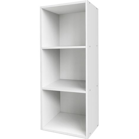 3 Tier Cube Bookcase, White Wooden Shelving Display Storage Unit Office Living Room Furniture