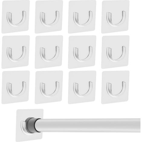 Juego de 12 soportes adhesivos para barra de cortina de ducha, soportes autoadhesivos para barra de cortina de ducha, montaje en pared transparente, soportes para barra de baño/armario (1/5)