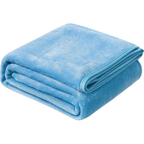 Plaid polaire épais, couverture de sieste au bureau, couverture en flanelle de couleur unie, 180 x 198 cm, bleu ciel