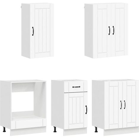 Ensemble de Cuisine 5 Pièces LUCCA en Bois d'Ingénierie Blanc - Meuble de Rangement Multifonctionnel avec Étagères et Tiroirs, Style Moderne pour Salle à Manger ou Salon (1/5)