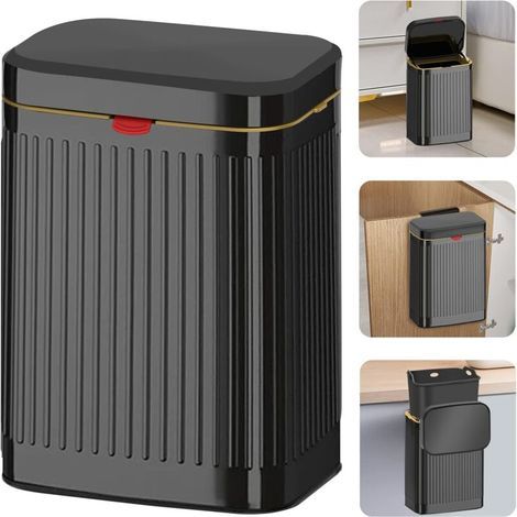 Poubelle suspendue de cuisine avec couvercle, poubelle en acier inoxydable de 2,1 gallons/8 litres, poubelle à Compost, comptoir pour salle de bain (noir) (1/5)