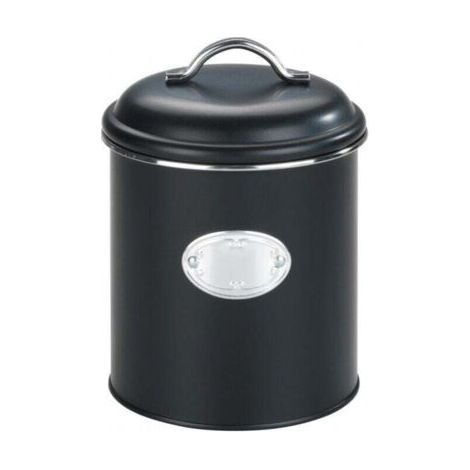 Metal storage box with lid and decorative label, Nero, storage of potatoes, onions, Capacity 1.6 l, Metal, Ø 13x18 cm, black (1/4)