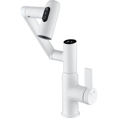 Robinet de salle de bain à température intelligente, robinet de salle de bain à poignée unique, robinet d'évier de salle de bain, robinets de cuisine (blanc) (1/5)