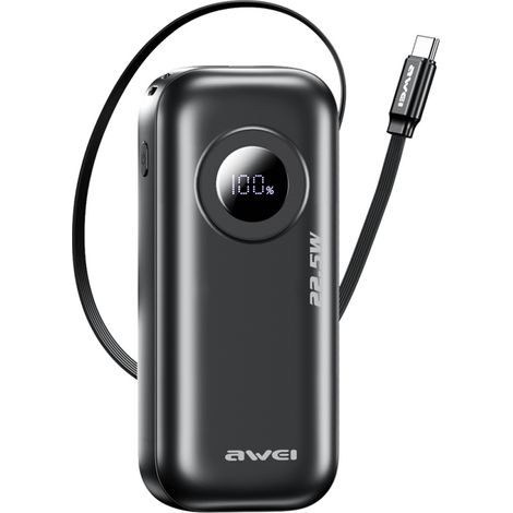 AWEI PowerBank PA-9 10000mAh 22,5W avec câble extensible noir (1/2)