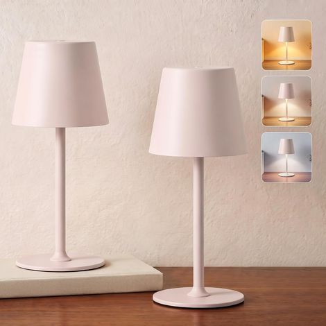 Lampe de Chevet Tactile Sans Fil Lot de 2, Veilleuse Rechargeable Pour l’intérieur et l’extérieur – 3 Températures, Variation Continue, Corps en Métal, IP54, 2 Hauteurs, 5300mAh, Beige Rosé (1/5)