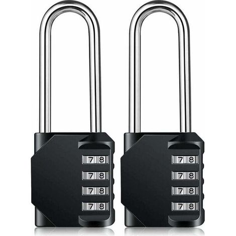 Cadenas Long Code Exterieur Pour Portail, Abri de Jardin, Grande Cadenas Code 4 Chiffres Pour Casier Vestiaire Sport, College, Scolaire, Serrure à Combinaison (2 Pièces, Noir) (1/4)