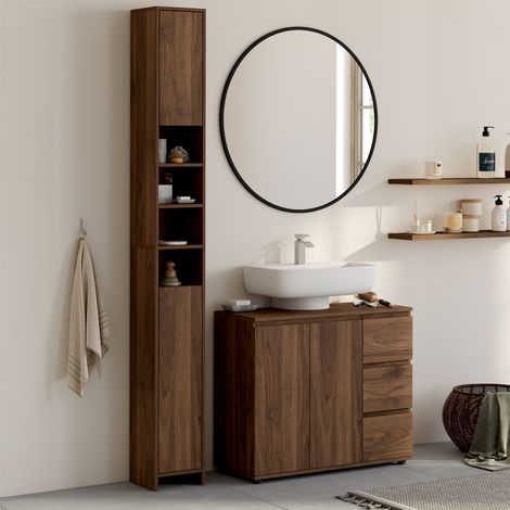 Mueble de baño TOMI de 2 puertas con 4 huecos efecto nogal (1/5)
