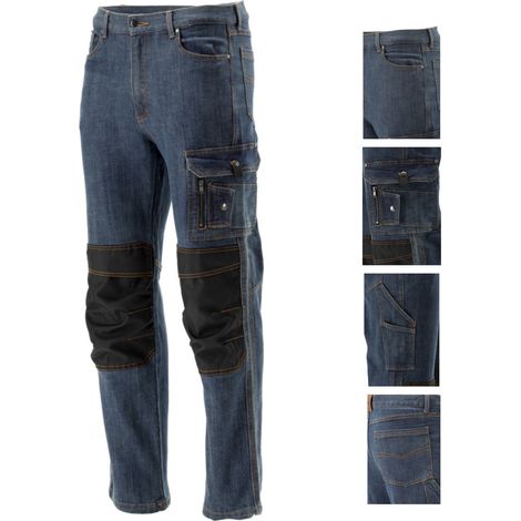 Pantalon de travail, jeans stretch, marine/noir, Taille M