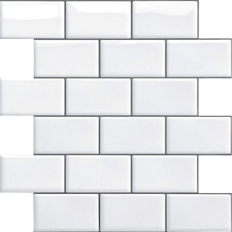 Credence Adhesive pour Cuisine Salle de Bain, Faux Carrelage Adhesif Mural Blanc Credence Cuisine Adhesive, ImperméAble Metro 3D Dalle PVC Adhesive Murale, 4 Pièces-LIAIKI (1/5)