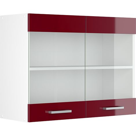 Hängeschrank R-Line, Bordeaux Hochglanz, 80 cm mit Glastüren, Vicco