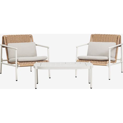 Ensemble de jardin avec 2 fauteuils et table basse en aluminium et rotin synthétique Duroli SKLUM Blanc Gardenia
