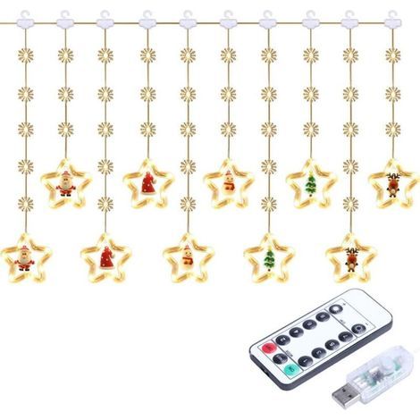 Lumières De Décoration De Noël, 50 LED 3M Guirlande Lumineuse USB Étanche Guirlandes Lumineuses Lumières féériques 8 Modes d'Eclairage Lumière pour Noël Fenêtre Soirée Terrasse Fenêtre Patio Jardin(Mo (1/5)