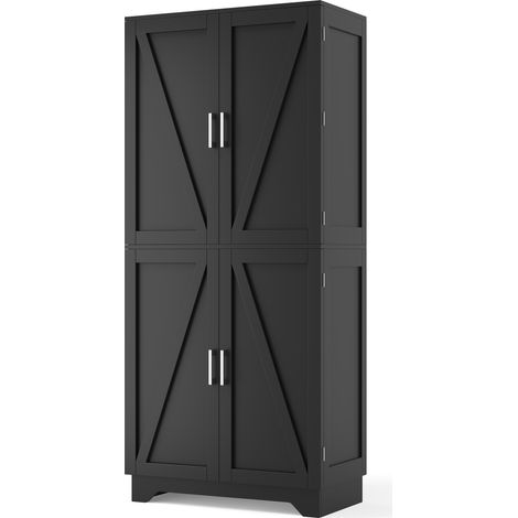 Hoher Vorratsschrank mit 4 Scheunentüren aus MDF, 80 x 40 x 180 cm, schwarz/natur (1/5)