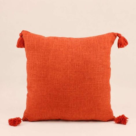 Coussin déperlant tissé avec pompons 45x45cm (1/5)