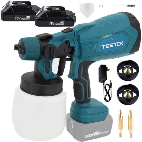 Teetok – Pistolet à peinture électrique 1000ml – 3 modes de pulvérisation – Débit d’air 500ml/min – Compatible avec batteries Makita 18V