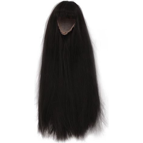 Peluca lisa para muñeca con flequillo, cabello sintético (negro) para circunferencia de cabeza de 18,5 a 21 cm. (1/5)