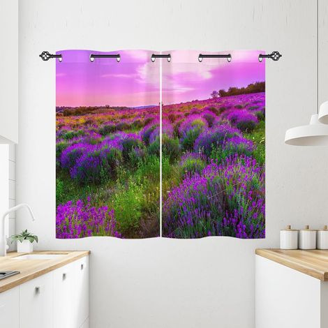 Rideau Occultant Nature Rose Violet Lavande Fleur Rideau Thermique Isolant Tenture Opaque à Oeillets Draperies Intérieurs pour Maison Chambre Salon 2 Panneaux L 71 x H 138 cm - 71L X 138H cm (2 Pannea (1/5)