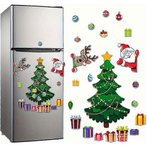 Autocollants magnétiques festifs sapin de Noël, Père Noël et rennes - Parfaits pour décorer votre réfrigérateur - Autocollants magnétiques pour réfrigérateur (1/5)