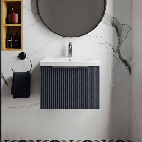 Hudson Reed Fluted Wall Hung 1-Drawer Vanity Unit with Basin 1 500mm Wide - Satin Anthracite (1/5)