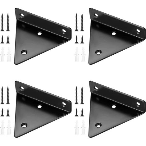 4-Piece Wall Shelf Brackets, Triangular Shelf Supports, Black Metal Brackets, for Shelves in the Kitchen, Study, or Garden (1/5)