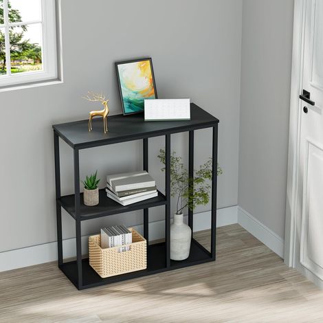 Table Console à 3 Niveaux Table d’entrée en Bois avec 2 étagères,80 cm, Bout de Canapé pour Entrée, Couloir, Cuisine Chambre à coucher,Noir (1/5)