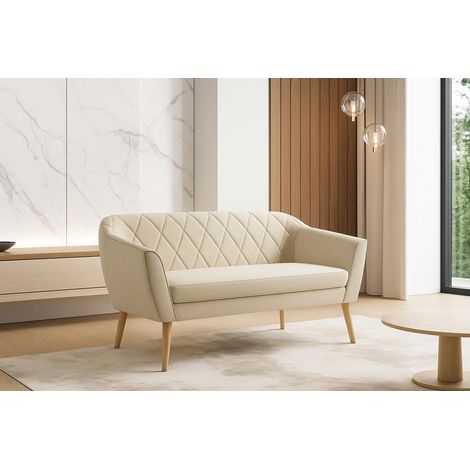 SOFELLO Sofa GLORIA 2 – 2-Sitzer in Samt Beige Skandinavisches Design Wellenfederung Holzfüße (1/5)