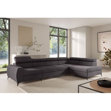 Ecksofa Schlafsofa Sofa TORONTO XL Stoff Element Schwarz Ottomane Rechts (1/4)