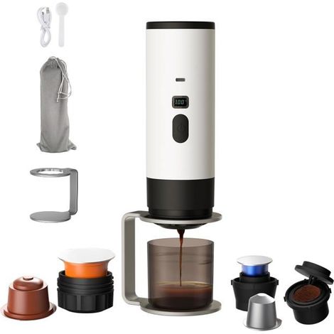 Générique Machine a Cafe Portable, 3 En 1 Cafetière Portable Avec Écran LED et Connecteur Type-C, Cafetières à Multi Capsules (1/5)