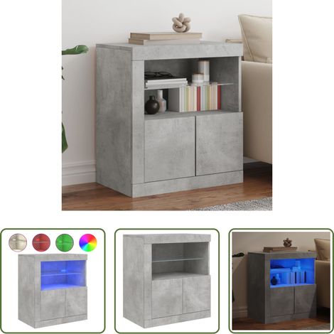 vidaXL Wohnzimmermöbel - Sideboard mit LED-Leuchten Betongrau 60,5x37x67 cm (1/5)