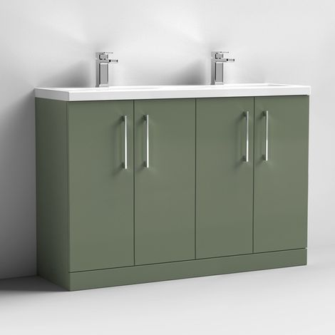 Nuie Arno Satin Green 1200mm 4 Door Vanity Unit with Double Ceramic Basins - ARN803F (1/3)