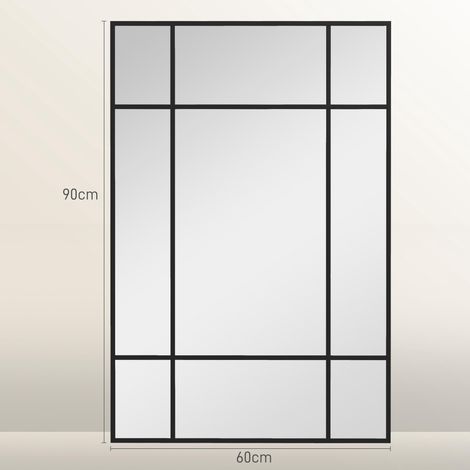 Miroir mural style fenêtre, fixation verticale et horizontale, 90 x 60 cm, noir (1/5)
