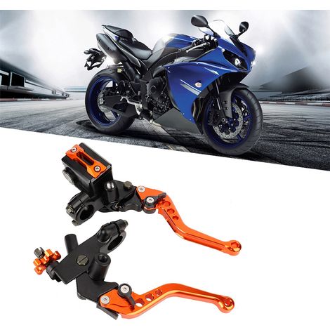Levier de maître-cylindre de frein et embrayage moto universel 22mm, paire orange, réservoir inclus, compatible 7/8 pouces, kit de rechange. (1/5)