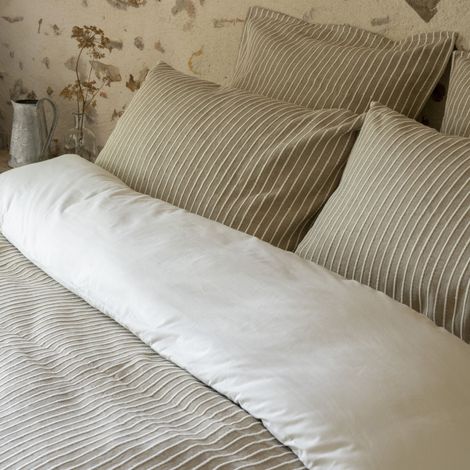Housse de couette 240x220 coton rayure beige Terre de Nuit Dune - DUNE