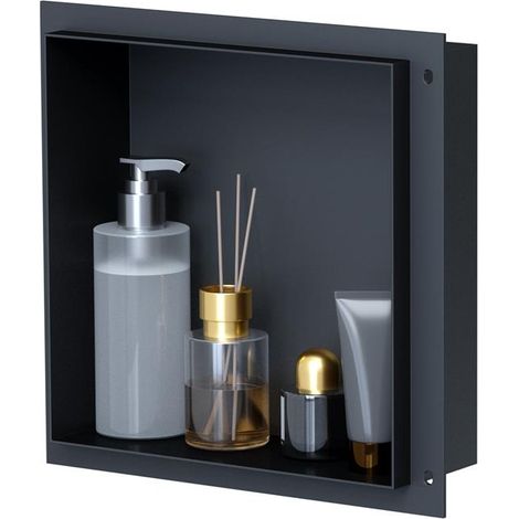 VILSTEIN Duschnische 30x30 cm Unterputz Wandnische Schwarz Randloses Duschregal mit Ablage (1/5)