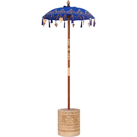 Parasol avec Base Bleu et Marron 250 cm Coton et bois vidaXL (1/5)